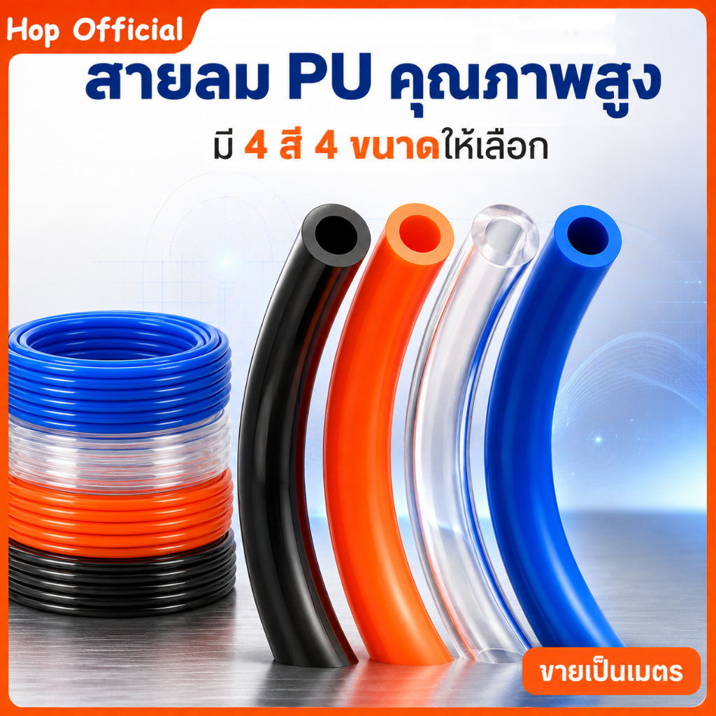HOP สาย PU สายลม นิวเมติก ท่อลมยาง มีขนาด 4 , 6 , 8 ,10,12mm คุณภาพสูง ตัดแบ่งขายเป็นเมตร