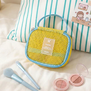 กระเป๋าแต่งหน้า ถุงซิปตาข่าย โดปามีน สำอางใบเล็ก mini ทนทานล้างทําความสะอาดได้ แบบพกพา พร้อมหูหิ้ว จัดระเบียบกระเป๋าได้ง