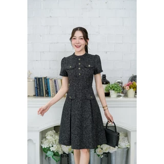 A299ชุดเดรสคอกรมทรงเกาหลีผ้าสวยเข้ารูปทรงเป๊ะ