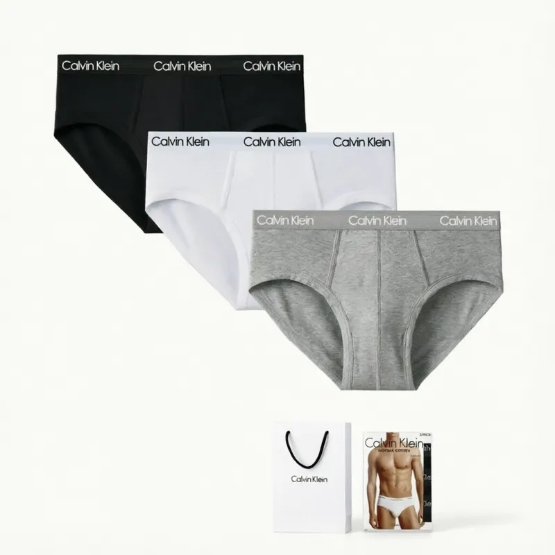 CALVIN KLEIN UNDERWEAR กางเกงในผู้ชาย Stretch Cotton ผ้าฝ้ายยืด กางเกงบ๊อกเซอร์ผู้ชาย Briefs กางเกงในทรงสามเหลี่ยม แพ็ค3