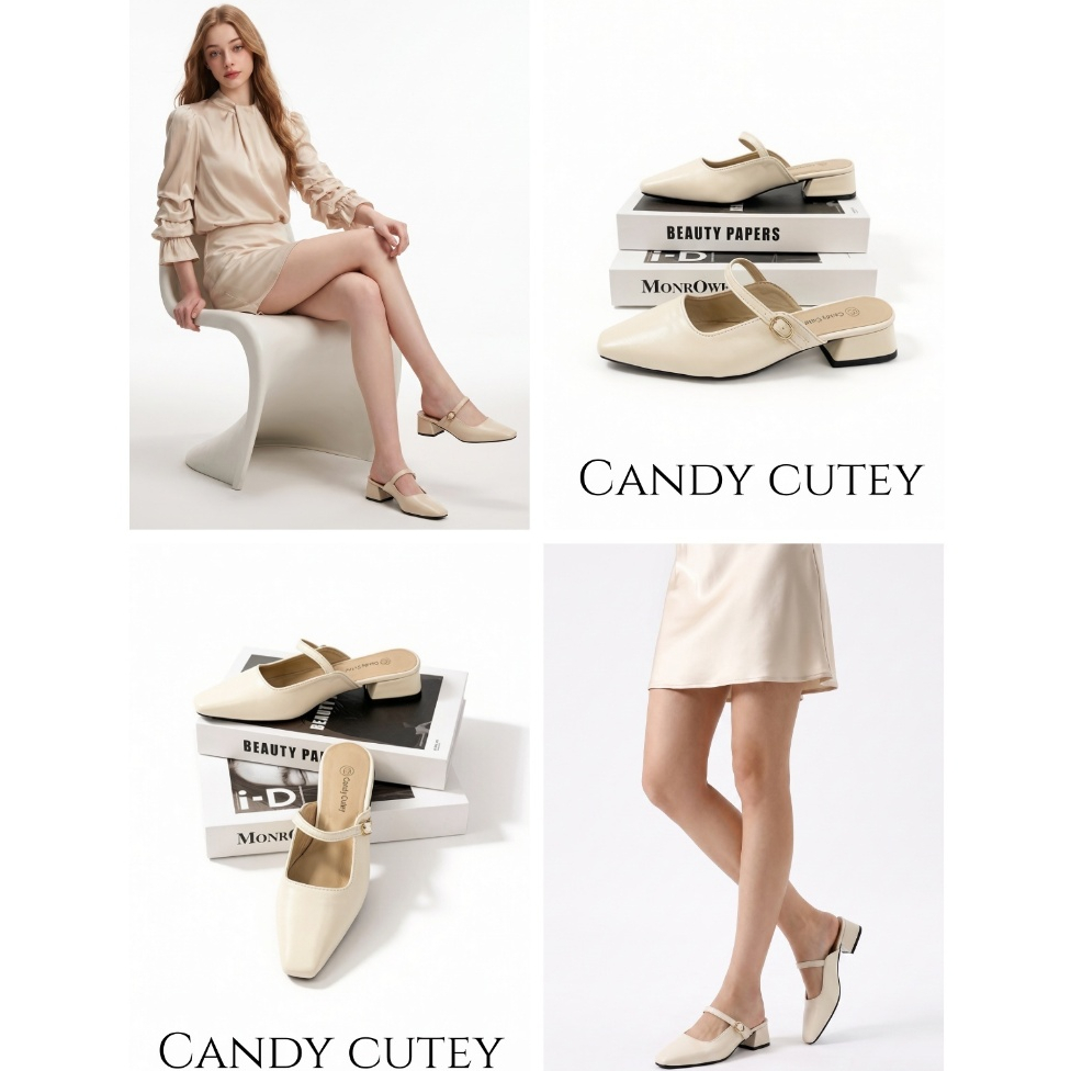 CandyCutey รองเท้าแตะแมรี่เจนส้นต่ำ แผ่นรองเท้านุ่มมาก