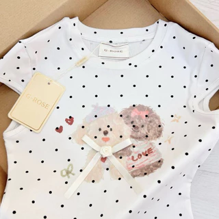 G-Rose 🌹new เสื้อคอกลมแขนสั้นสกีนลายน้องหมาดีเทลแขนเว้านิดๆผ้ายืดลายจุดPolkadot