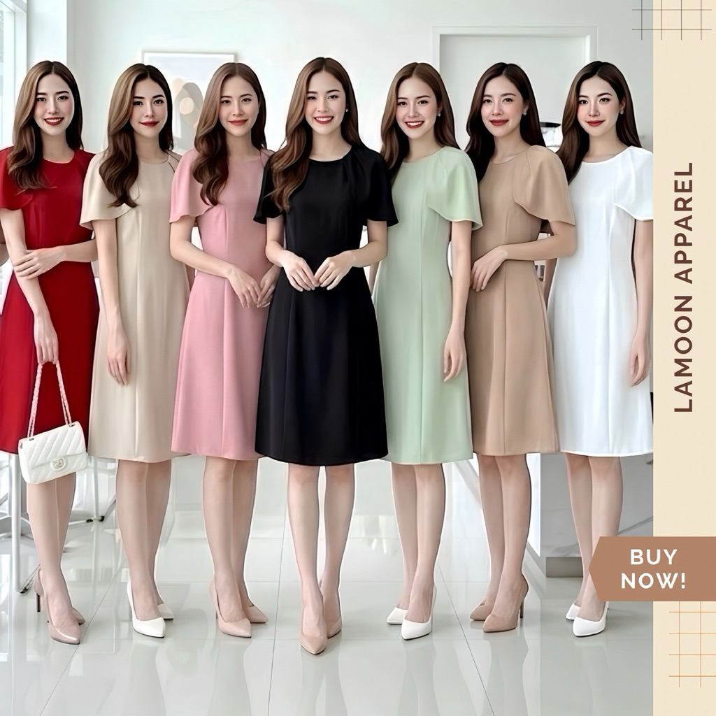 Amily dress เดรสดีไซน์แขนระบายทรงคลุมไหล่ ป้าย VERA ชุดไปงานแต่ง ชุดไปคาเฟ่ ชุดไปทำงาน by Lamoon apparel