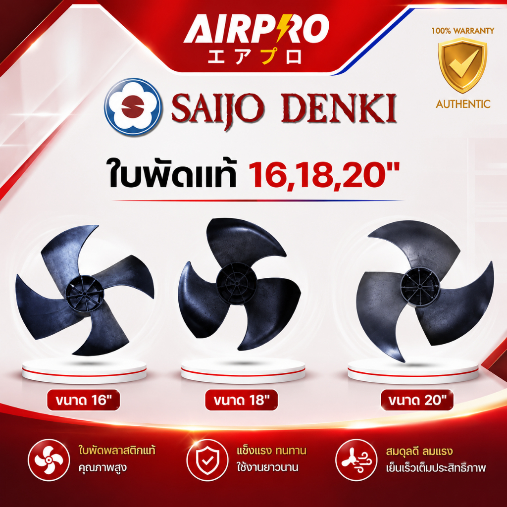 ใบพัดลมแอร์ ใบพัดลมคอยล์ร้อนแอร์ SAIJO DENKI ของแท้ ขนาด 16 ,18 ,20 นิ้ว หมุนขวา ของแท้ 100%