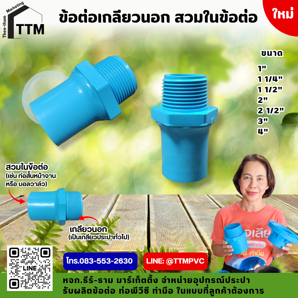 ข้อต่อตรงเกลียวนอกสวมใน ขนาด 1"- 2",ข้อต่อสวมในหน้าจาน,สวมในข้อต่อ,ข้อต่อสวมใน