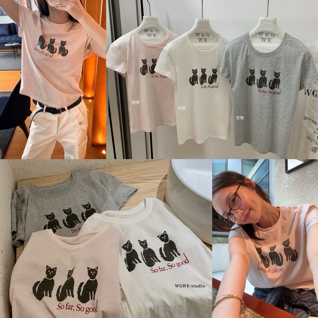 10063# เสื้อแขนสั้นคอกลม สกรีนลายช่วงอก เนื้อผ้าดี งานสวย TAG:WG.WE 🇰🇷