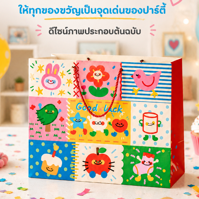 ถุงของขวัญวันเกิดลายการ์ตูนน่ารัก กระดาษหนาพิเศษ หูหิ้วแข็งแรง 4 ขนาด ใส่ขนม ของเล่น ของชำร่วย ปาร์ตี้เด็ก 38*31*12ซม.