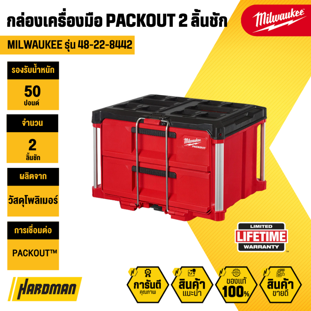 MILWAUKEE 48-22-8442 กล่องเครื่องมือ PACKOUT 2 ลิ้นชัก