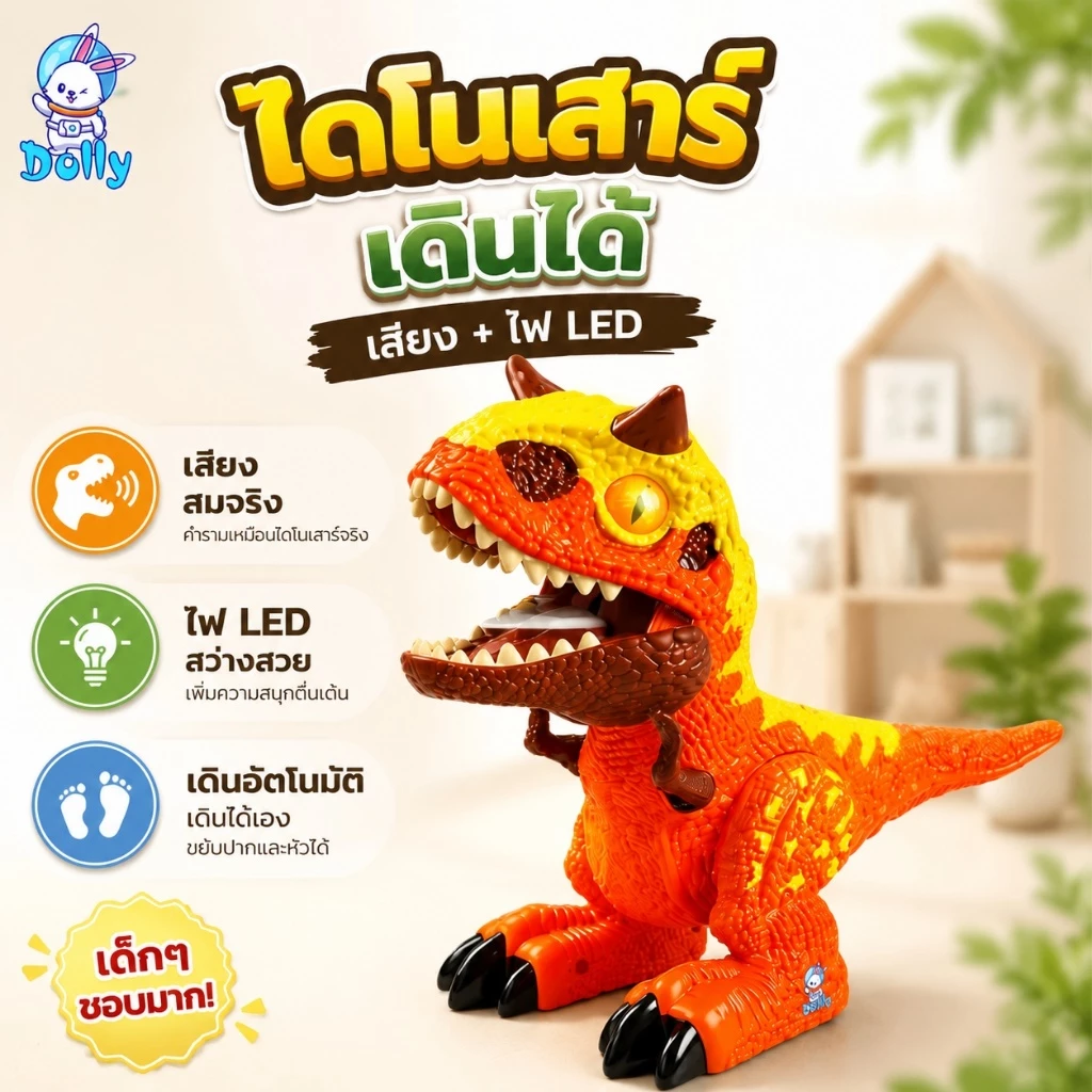 Dolly ไดโนเสาร์เด็กพ่นควัน ของเล่นไดโนเสาร์ มีเสียงและไฟ ของเล่นเด็กชาย 3+ ปี