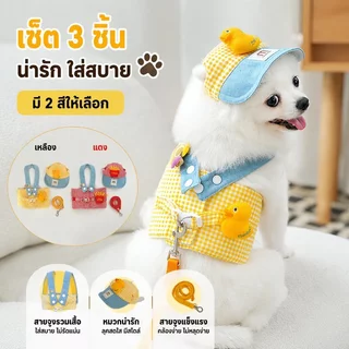 ชุดแมว 3pcs สายจูงแมว สายจูงสุนัข ชุดหมา กลางแจ้ง ระบายอากาศได้ดีและสะดวกสบาย สายจูง