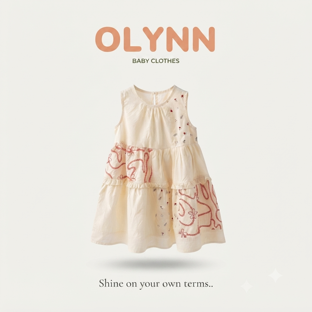Olynn Baby ชุดเด็ก ชุดเดรสเด็กหญิง สไตล์เกาหลี ผ้าคอตตอน ใส่สบาย ไซส์ 80-120 พร้อมส่ง