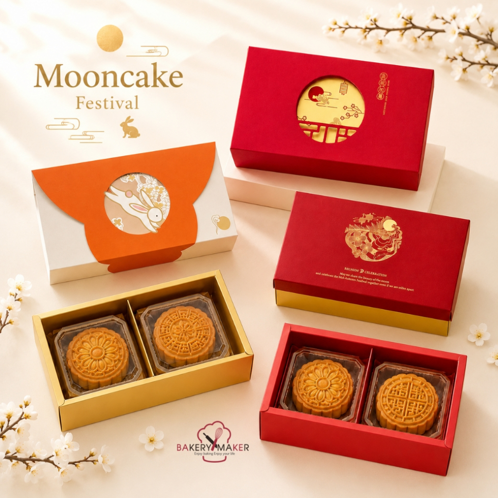 กล่องขนมไหว้พระจันทร์ 2 ช่อง (5 ใบ) สำหรับขนม 50-125 กรัม /Mooncake