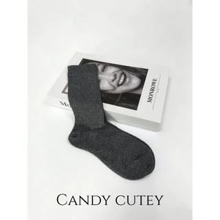 CandyCutey ถุงเท้าเกี่ยวน่องสไตล์เกาหลี ลายทางตั้งช่วยปรับขาเรียว ผ้านุ่มสบาย ดูดซับเหงื่อ ระบายอากาศได้ดี เข้ากับทุกชุด