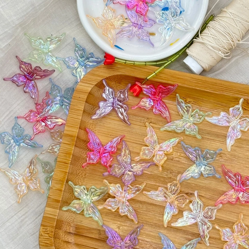 (มีส่งด่วน !!!) จี้ผีเสื้ออะคริลิคแบบใส งานเคลือบAB 25 mm (10ชิ้น) DIY