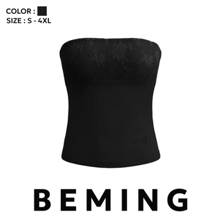 Bemingtop1259(S-4XL)-Tube Top - เกาะอกดีไซน์เรียบแต่งผ้าลูกไม้บริเวณช่วงอก