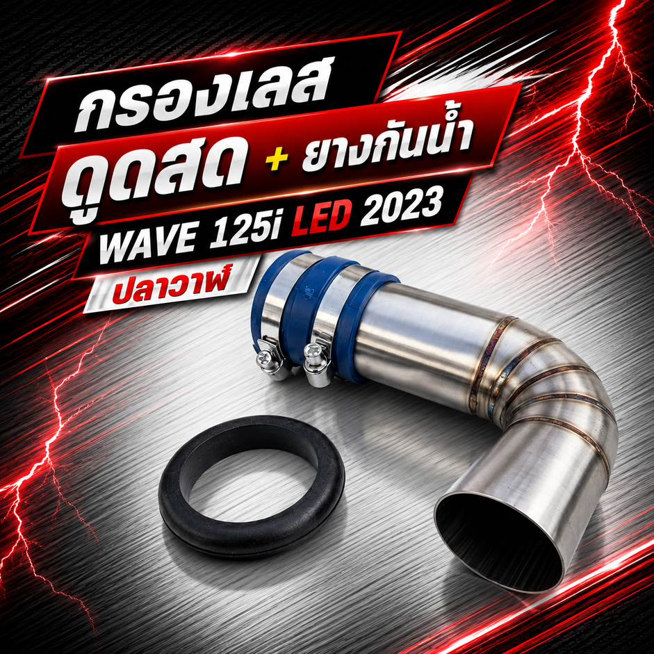 กรองเลสดูดสด Honda Wave 125i led 2023 ( วาฬ2023-2025)  ท่อกรองเลส / คอกรองเลส วาฬ2023
