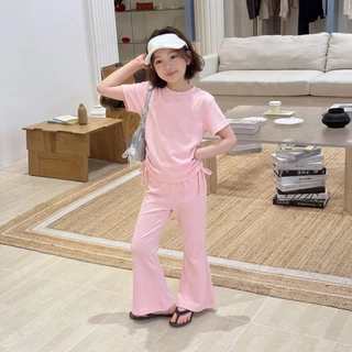 ชุดเซ็ตเสื้อ+กางเกง ผ้าฝ้าย สีเรียบ สไตล์เกาหลี ชุดเดรส ชุดเซ็ตแฟชั่นเด็กหญิง
