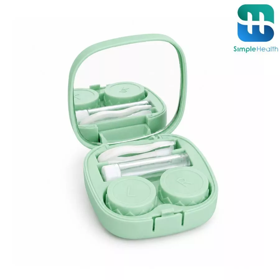 Simple Health กล่องเก็บคอนแทคเลนส์ Contact lens case กล่องฝาปิด พร้อมกระจก