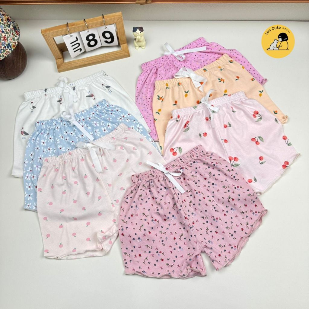 Uni เสื้อผ้าแฟชั่นเด็ก ขาสั้นเด็ก ''สไล์มินิมอล'' เด็ก 6เดือน-10ปี ผ้าคอตตอน แต่งระบายปลายขา(RFS-1)