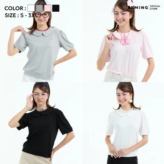 Bemingtop1226(S-3XL)-Bovi Blouse - เสื้อคอปกบัวทรงคลาสสิก เพิ่มความน่ารักด้วยแขนพัฟ