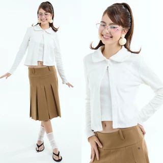Bemingtop1248(S–4XL) - Judy Top - เสื้อคอปกแขนยาวดีไซน์กระดุมหน้าลายฉลุ