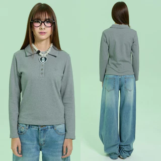 Bemingtop1222(S-4XL)-Podi Top - เสื้อแขนยาวดีไซน์คอปกคลาสสิกตกแต่งกระดุมหน้าและปักโลโก้ BMG