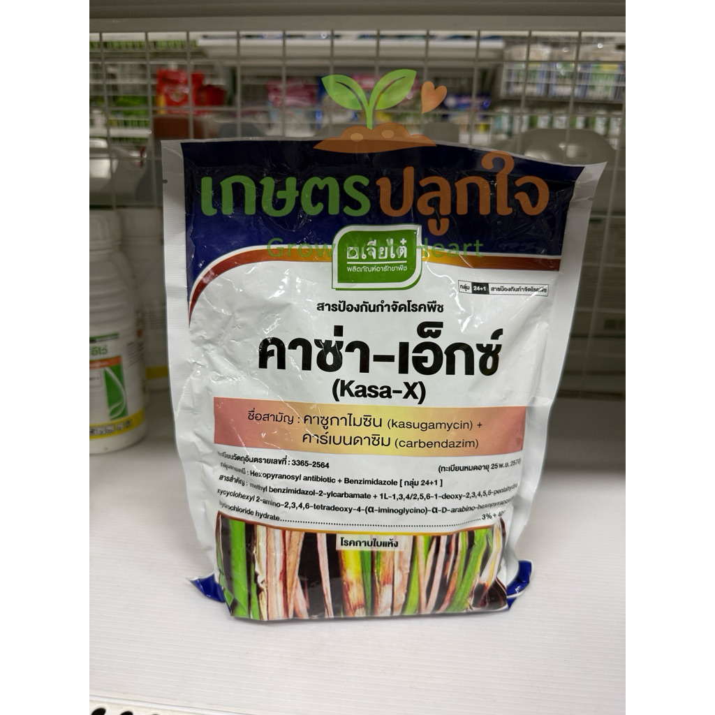 คาซ่า-เอ็กซ์ คาซูกาไมซิน+คาร์เบนดาซิม 500กรัม ป้องกันรักษา โรคใบแห้ง โรคใบขีด โรคกาบใบแห้ง โรคใบไหม้ โรคเน่าคอรวง