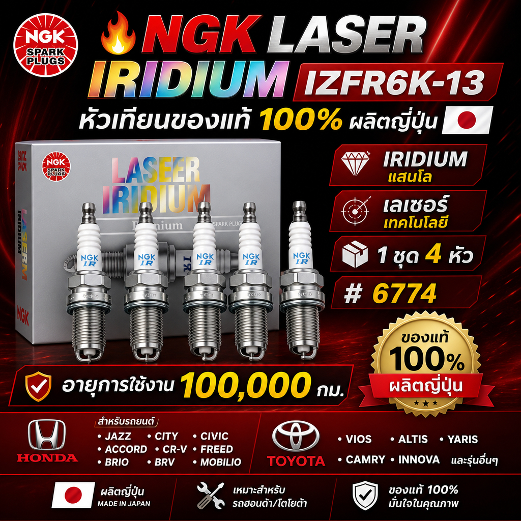 หัวเทียน NGK IZFR6K13 อิริเดียม แท้ Jazz/City/Brio/Freed 4ชิ้น พร้อมส่ง