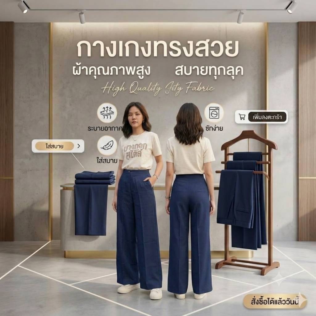 กางเกงขายาวผู้หญิง กระบอกกลางกระดุมหน้า (ผ้าซาร่า) มีสีดำ น้ำตาลไหม้ น้ำตาลกาแฟ กรม (S-2XL)