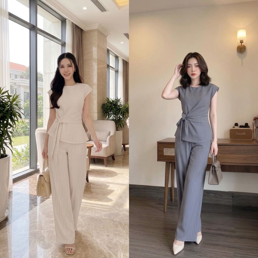 H101 เซ็ต 2 ชิ้น ลายทางมินิมอล เรียบหรูดูแพง