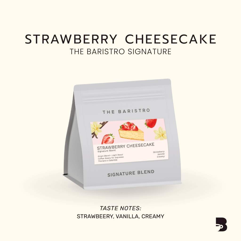 เมล็ดกาแฟ คั่วอ่อน - Strawberry Cheesecake The Baristro Sign