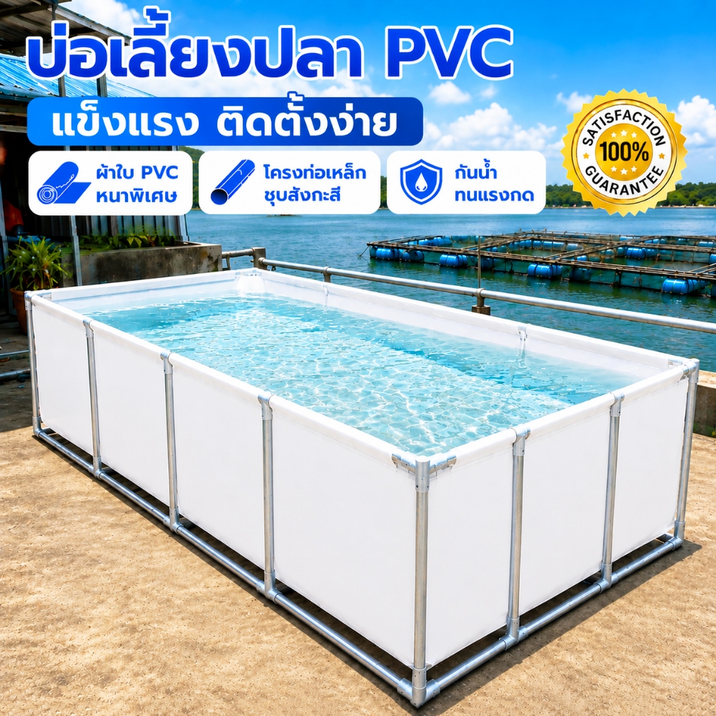 [แถมโครง]บ่อเลี้ยงปลาโครงเหล็กชุบสังกะสี, PVC750gบ่อปลาผ้าใบ, บ่อเลี้ยงปลาสำเร็จรูป, ผ้าใบหนา, มีหลายขนาดให้เลือก