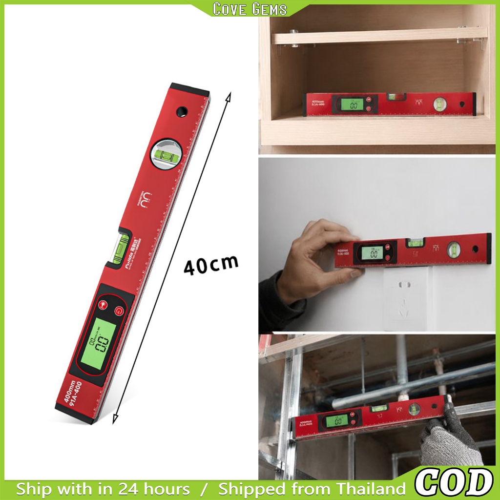 เครื่องวัดมุมดิจิตอล 360 องศา | ไม้โปรแทรกเตอร์ 400mm | รุ่นไม่มีแม่เหล็ก จอแสดงผล LCD | ไม้บรรทัดระดับน้ำ งานช่าง