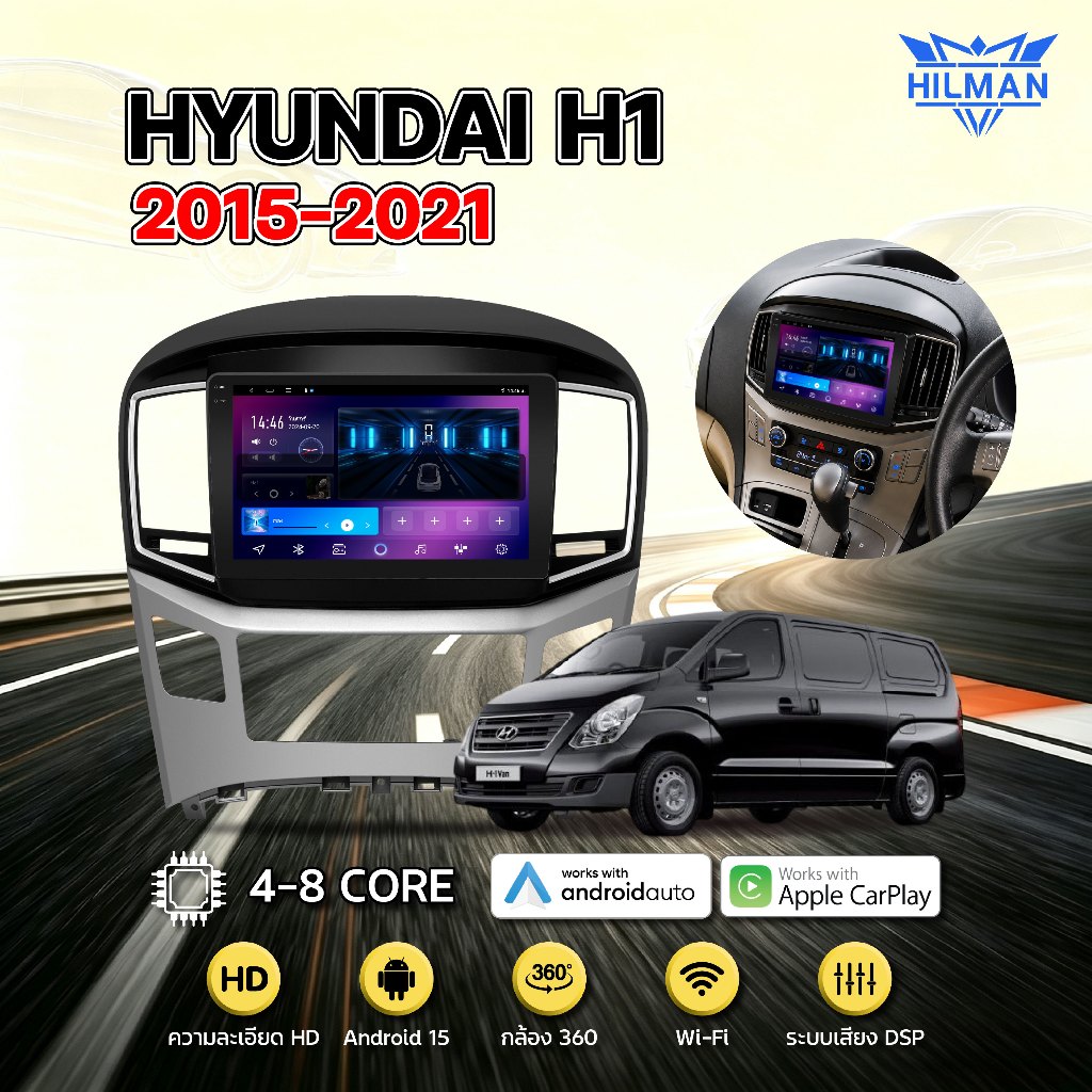 AO【รูปแบบใหม่】จอแอนดรอย 9นิ้ว ใช้สำหรับ HYUNDAI H1 2015-2021 Android 15 4-8CORE WIFI GPS 360° Apple 