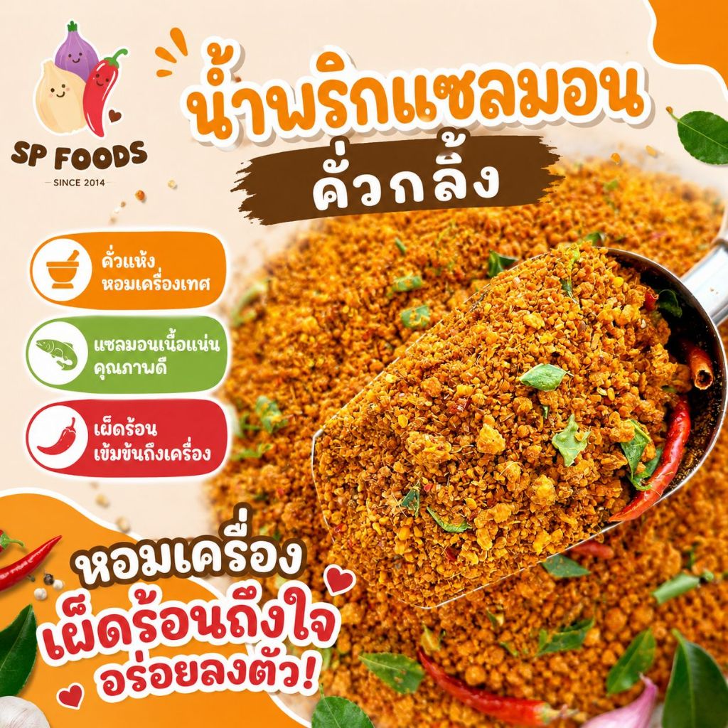น้ำพริกคลีน 200g. แซลมอนคั่วกลิ้ง (ใช้เครื่องปรุงสูตรคลีน) ผัดกับเครื่องพริกแกงสูตรปักษ์ใต้แท้ๆ คลีน น้ำพริก