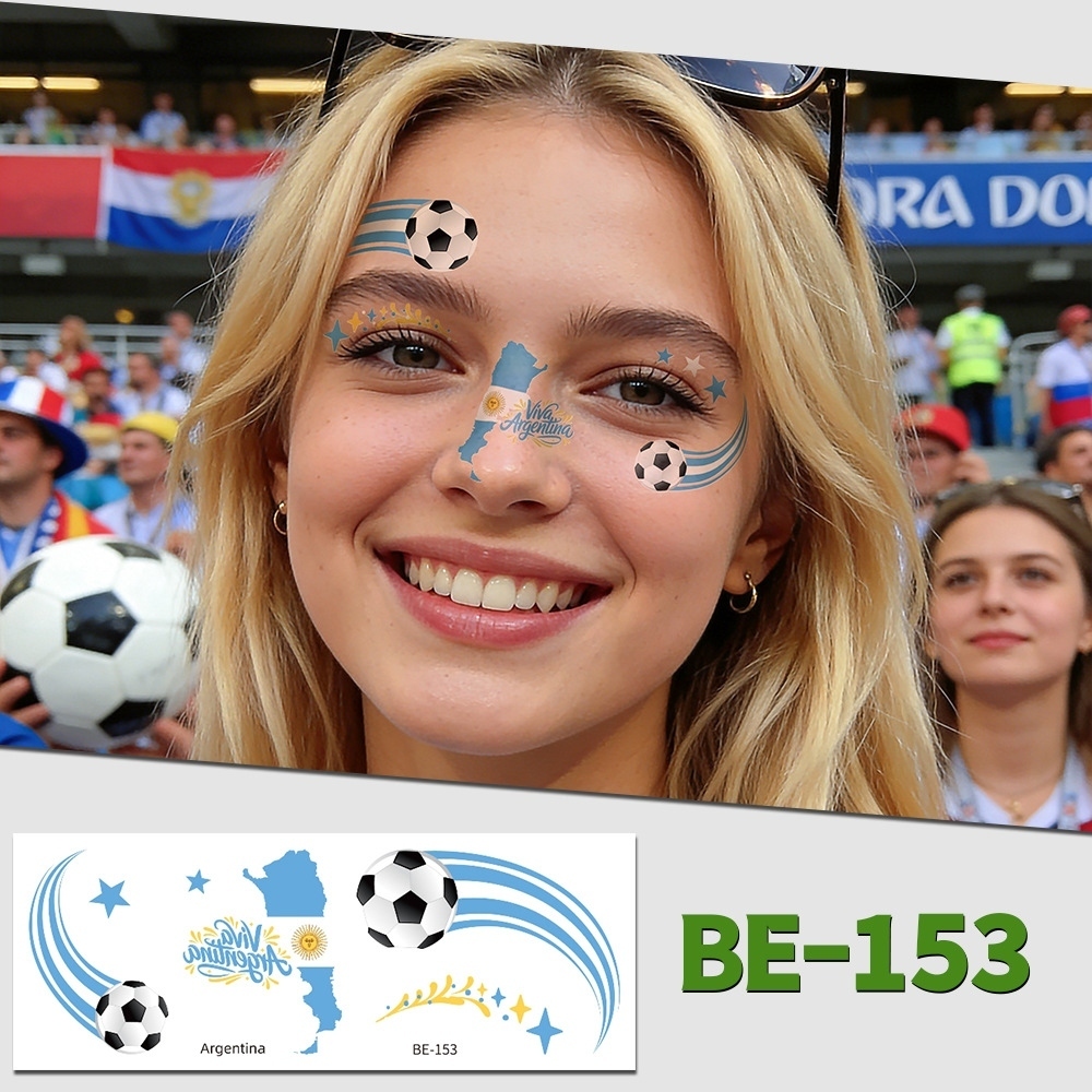 สติกเกอร์แทททูติดแก้ม  Football Fan Tattoo แทททูกันน้ำ พร็อพแต่งหน้าเชียร์กีฬา พร้อมส่ง