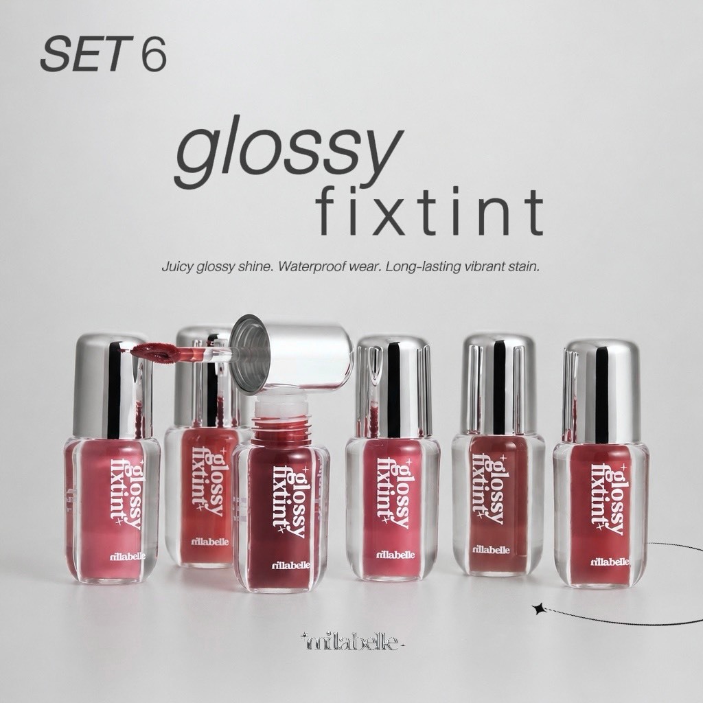 (เซ็ท 6 แท่ง ) มิลาเบลล์ กลอสซี่ ฟิกซ์ทิ้นท์ 4 กรัม รุ่น Waterproof ติดทนยาวนาน Milabelle glossy fix
