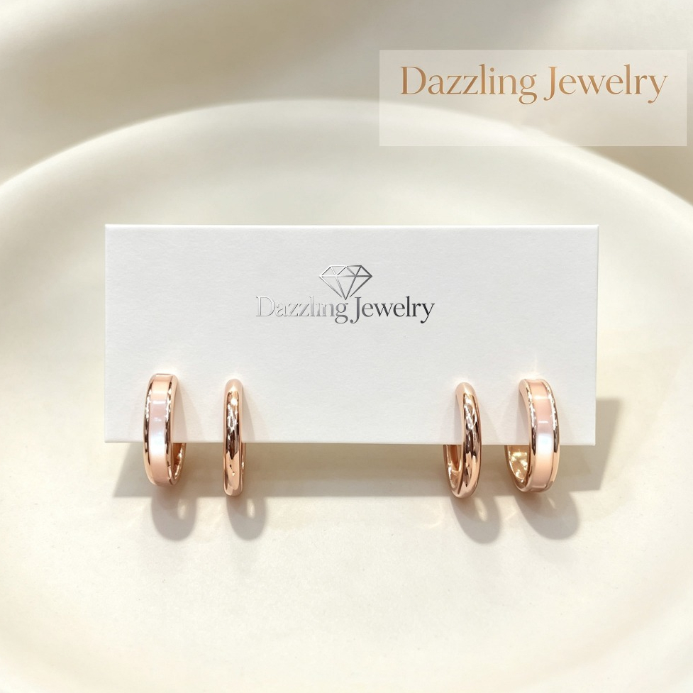 Dazzling Jewelry ต่างหูเปลือกหอย S925 3 คู่ สีโรสโกลด์ แฟชั่นผู้หญิง สไตล์เกาหลี พร้อมส่งจากไทยD-30