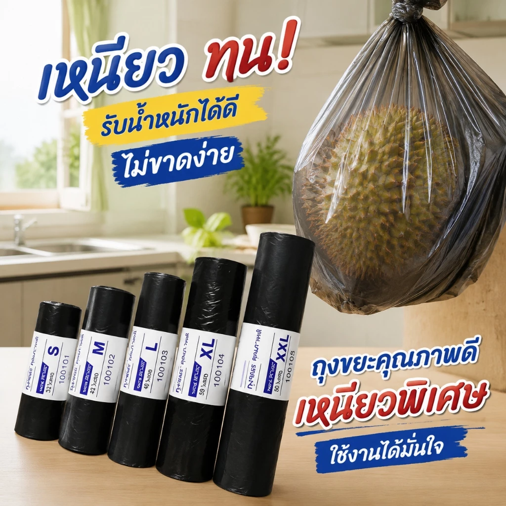 ถุงขยะดำแบบม้วน เกรดA หนาพิเศษ