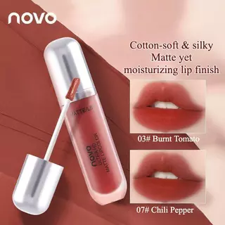 NOVO ลิปไอศกรีมครีม เนื้อเวลเวตแมตต์ฝ้า สีชัดเด่น ติดทนตลอดวัน ไม่หลุด ไม่ติดแก้ว เนื้อลื่นละมุน เข้าทุกลุคแต่งหน้า