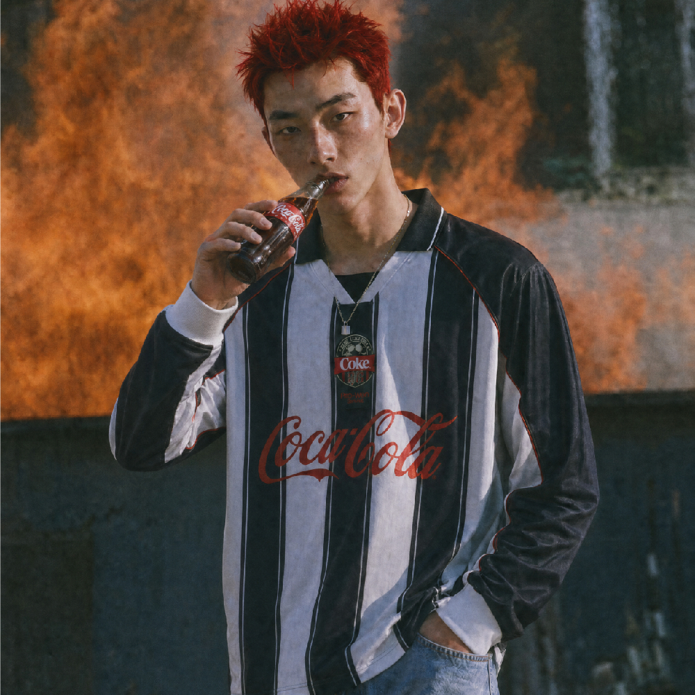 Coca Cola Jersey Oversized era-won แขนยาว สำหรับคุณผู้ชาย ลาย Coca Cola สีดำ/ขาว