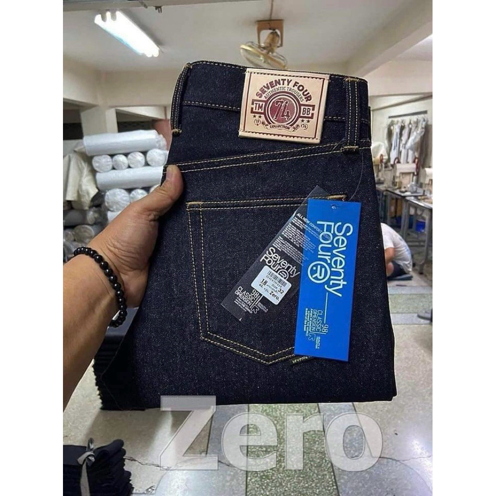 Seventy four denim18ozรุ่น18ozกะบอกเล็กและกะบอกตรงริมแดง
