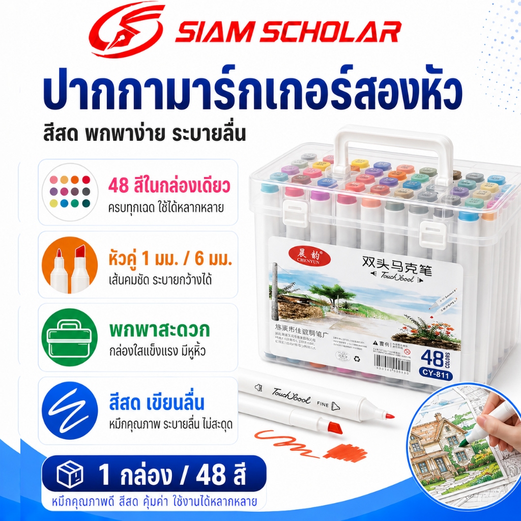 ชุดปากกามาร์คเกอร์แอลกอฮอล์  2หัว หัวตัด+หัวละเอียด ปากกาสีวาดรูป กล่องเก็บสะดวก สำหรับวาดรูป ระบายสี 12/36/48/60/80สี