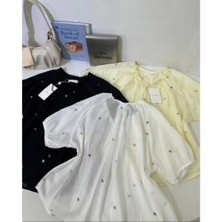 M2256 เสื้อเบลาส์ปักลายน่ารัก มินิมอลสุดๆ! งานน่ารักใส่สบาย ทรงคอผูกเชือกพู่ chic ชิค