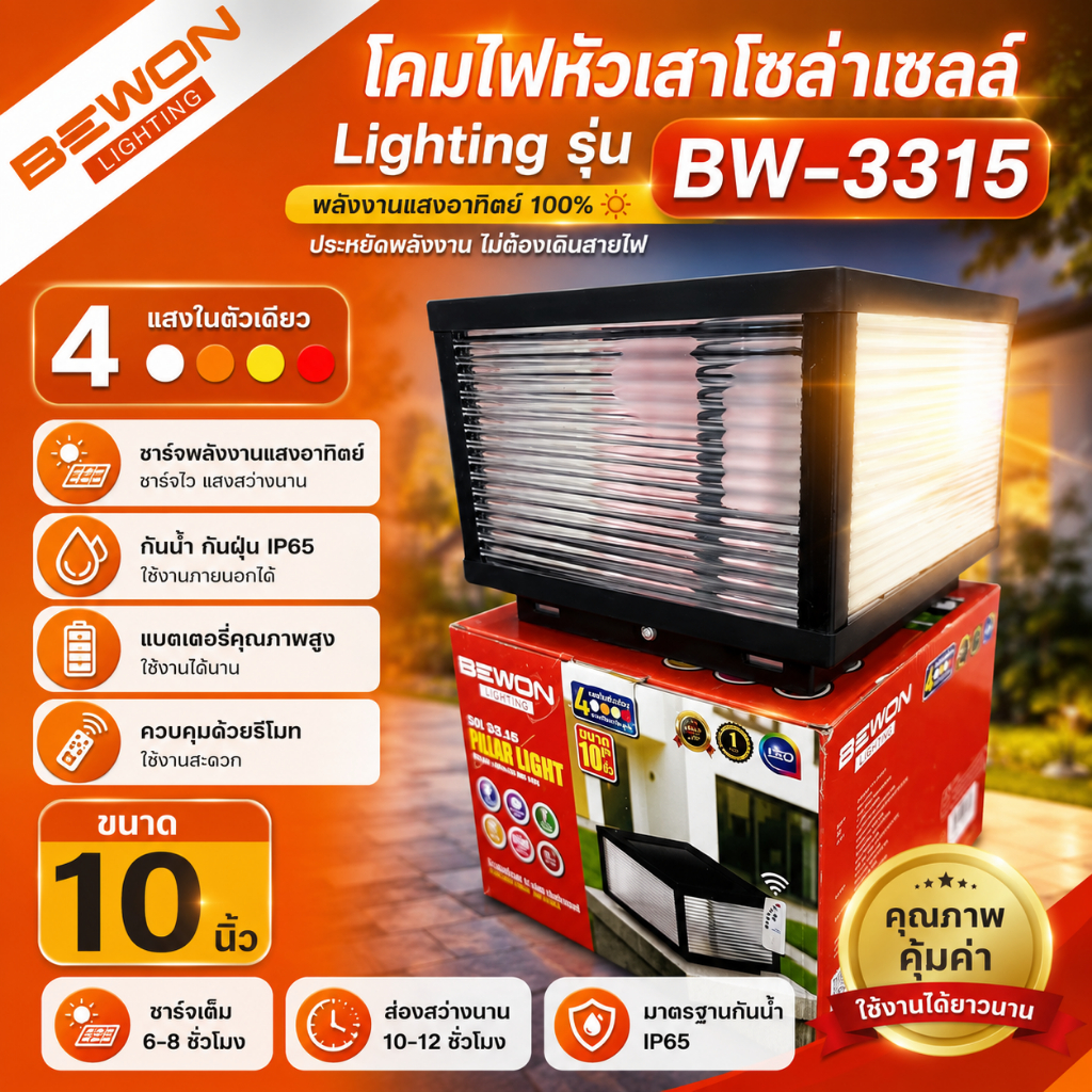 โคมไฟหัวเสาโซล่าเซลล์ BEWON Lighting รุ่น BW-3315