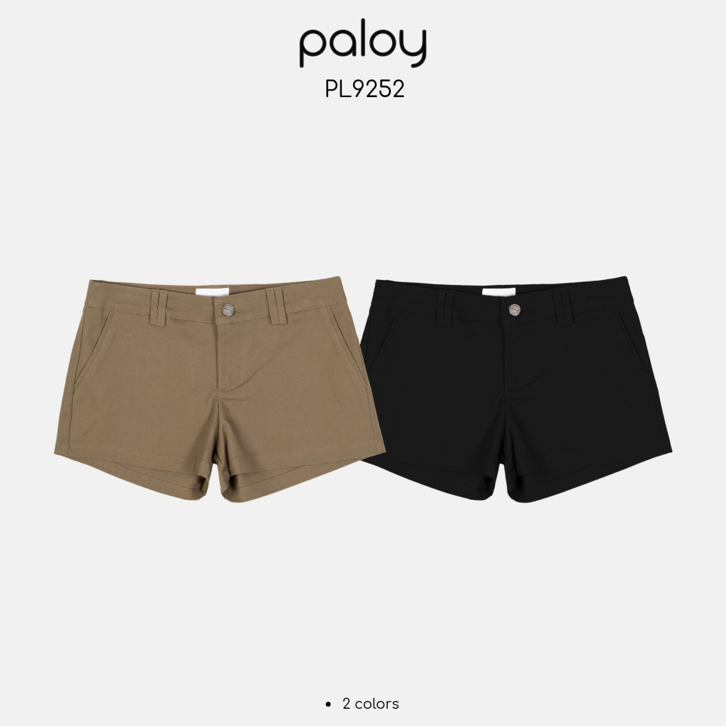 Paloy - PL9252 กางเกงผ้าขาสั้น เอวต่ำ อะไหล่paloy