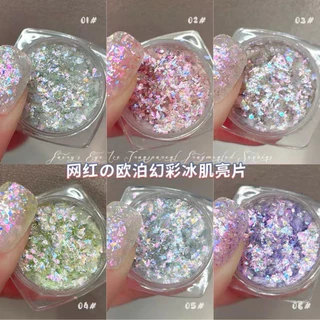 อะไหล่ผงเกล็ดโฮโลแกรมตกแต่งหน้าเล็บ มีให้เลือก 6 สี สินค้าพร้อมส่ง