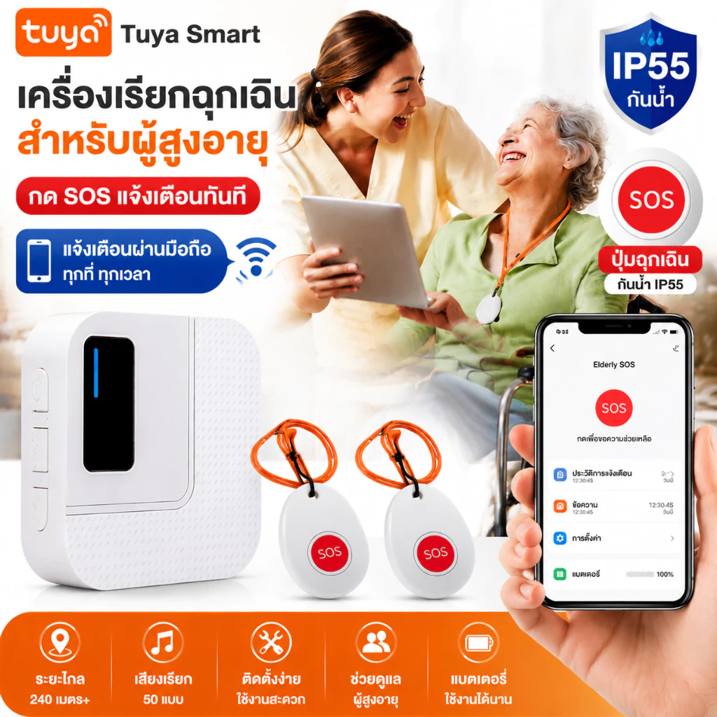 🔥ส่งไวจากไทย🔥CallToU WiFi กริ่งฉุกเฉิน Pager Tuya App กริ่งผู้สูงอายุ กร่ิงกดเรียก สำหรับผู้ป่วย ​ผู้สูงอายุ TY01