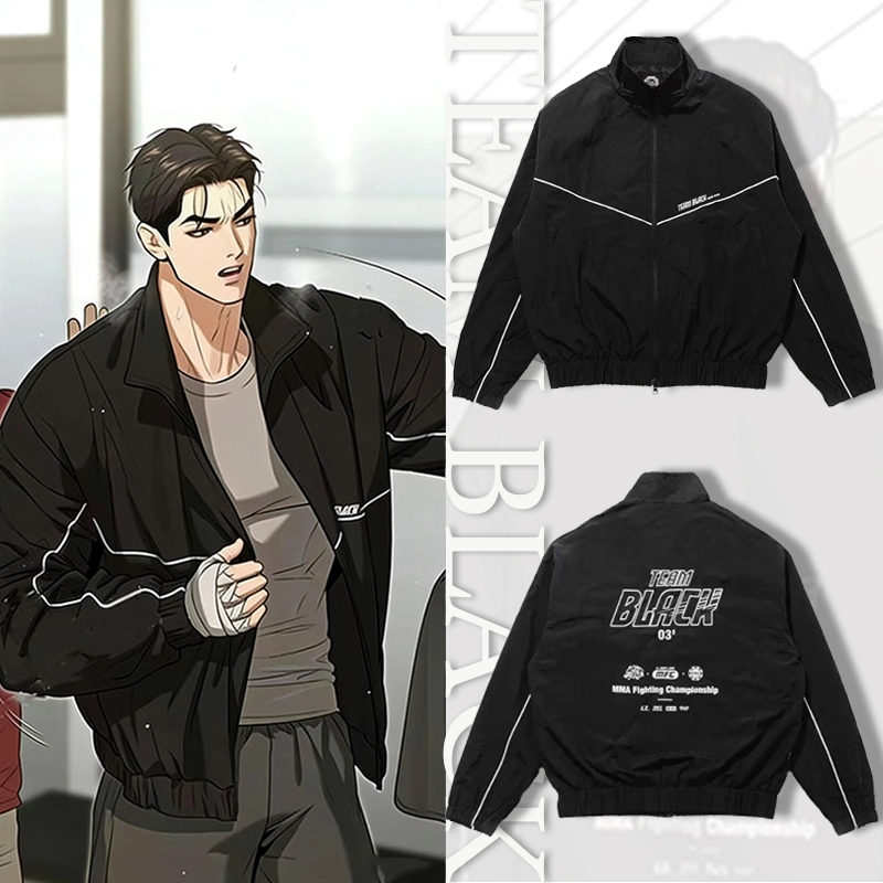 เสื้อแจ็คเก็ตเสื้อกันลม Team Black Manhwa Jinx Joo Jaekyung แขนยาวย้อนยุค แฟชั่นพิมพ์ลาย คุณภาพสูงผ้า สไตล์เท่ๆ ผู้ชาย