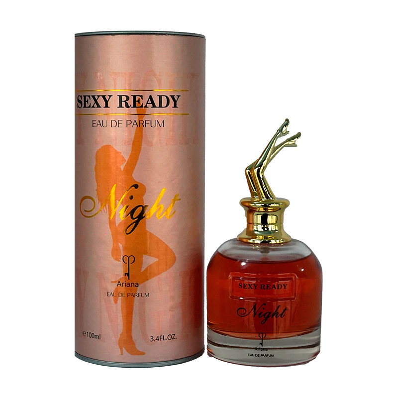 Ariana Sexy Ready Night Eau De Parfum 100ml, Unique golden leg-shaped cap design, round glass bottle with rich red perfu